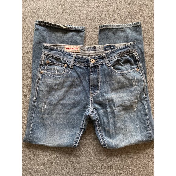 men True blue jeans 30 x 30 low rise boot 5 Pocket Factory distresed - Picture 3 of 10